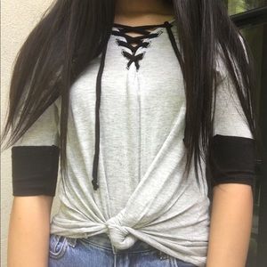 NWT Rebellious One Grey Lace Up Shirt